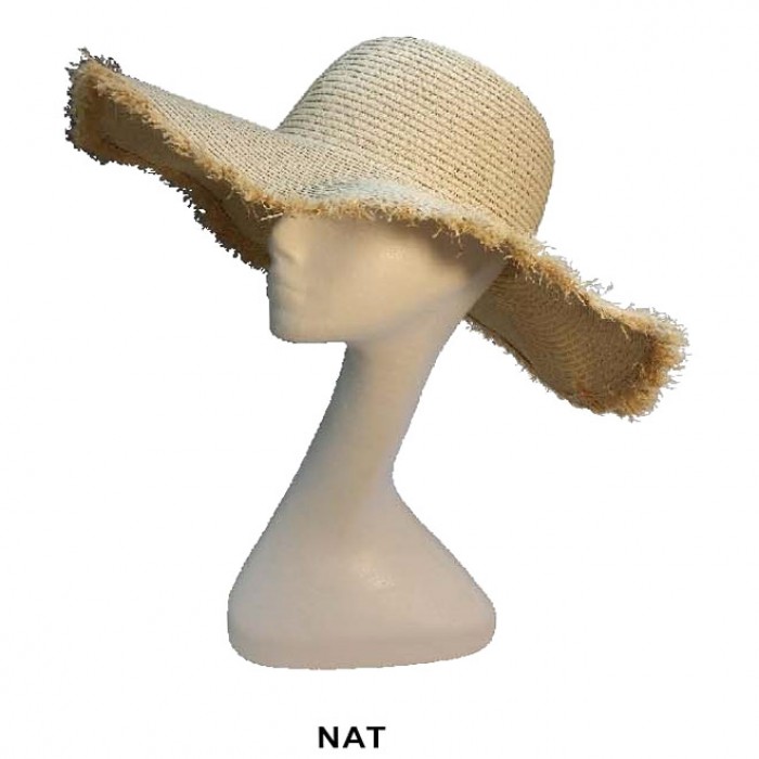 Wide Brim Straw Hat with Braided Straw Trim - Natural - HT-6044NAT